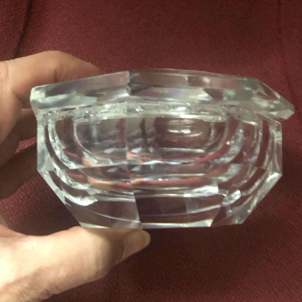 Vintage Heavy Crystal Glass Octagonal Trinket Jewelry Box 4”